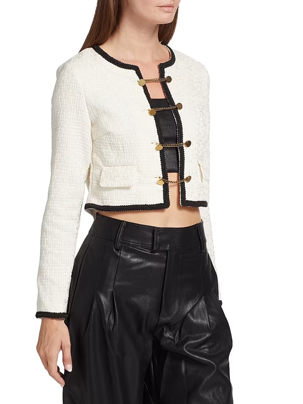 Women's Cream Cropped Jacket with Black Trim